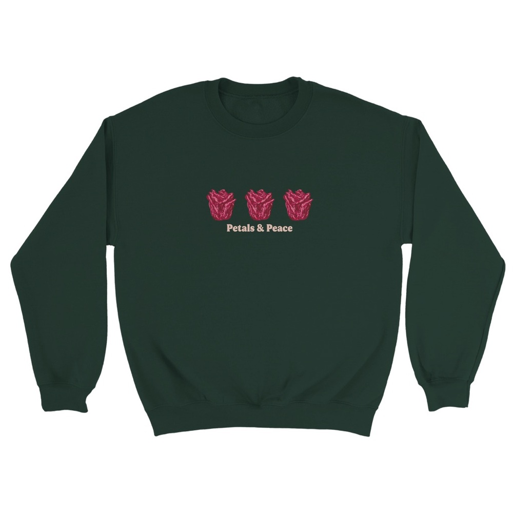 Gildan Green Sweatshirt w/ Floral Design, Unisex Large, Petals & Peace Crewneck